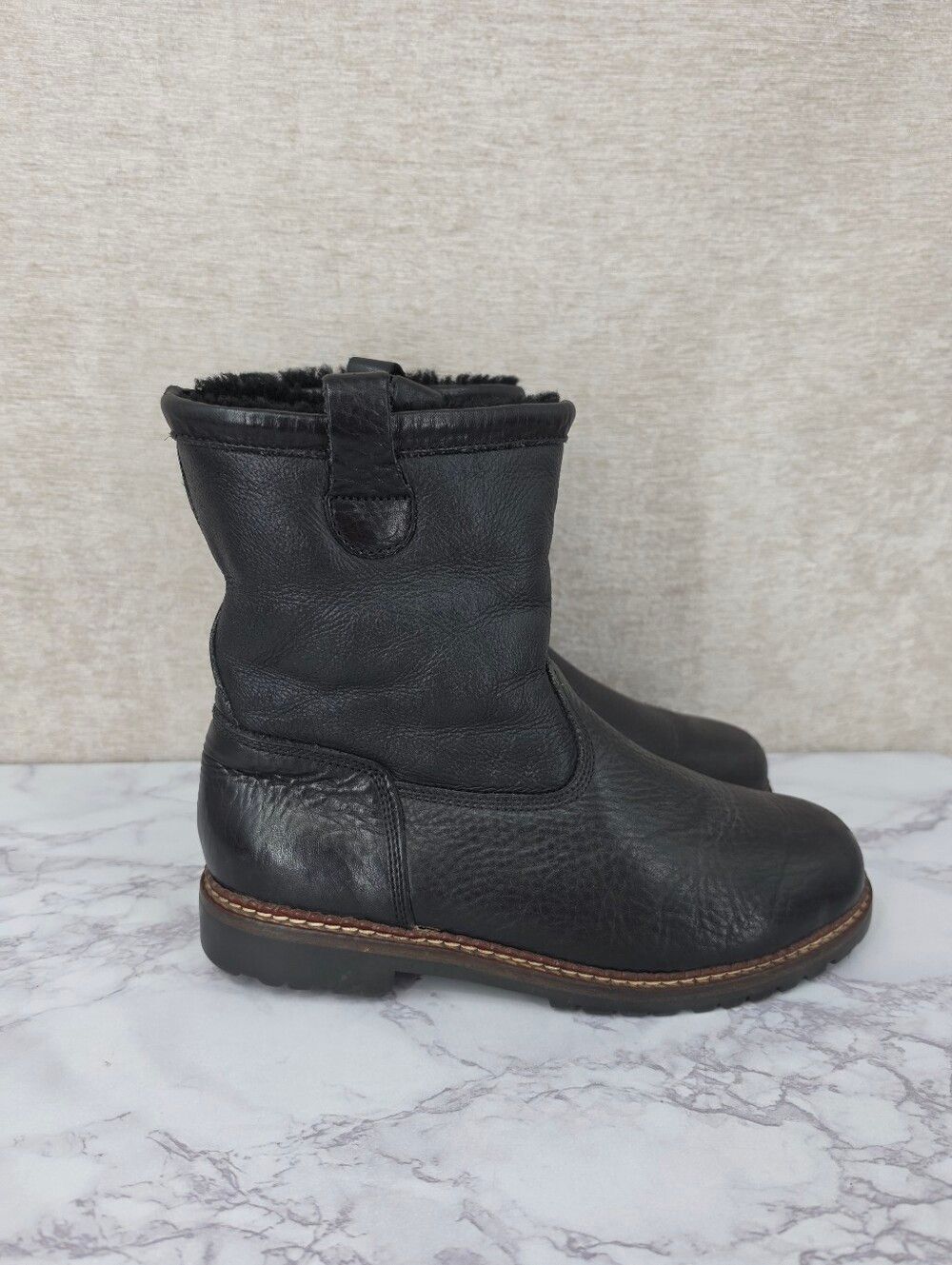 Tecnica Black Leather Boots with Shearling Lining
